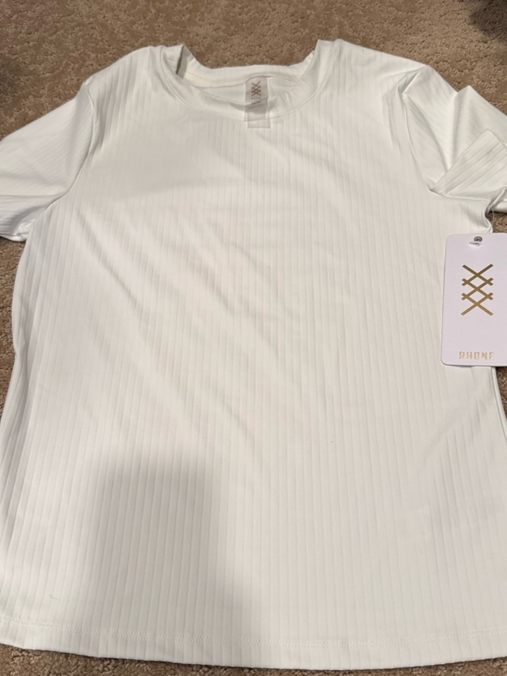 RHONE White Ribbed Short Sleeve Crewneck Tee